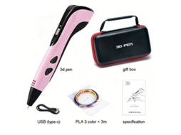 Caneta De Impressão 3d Portátil, Alimentada Por Usb Com Tela Lcd,caixa De Armazenamento, 3m X 3 Cores Filamentos Pla (rosa) Digitallab