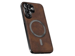 Capa Tkdaddy Para Samsung Galaxy S24 Ultra Compatível Com Magsafe Pu Tpu Pc Capa Traseira Com Armação De Lente De Metal Marrom