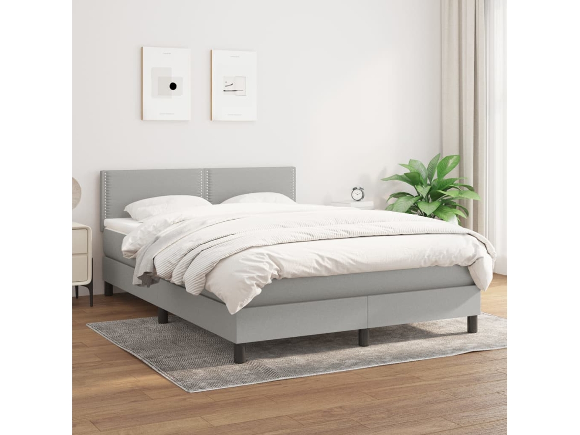 Vidaxl Cama Com Molas/colchão 140x200 Cm Tecido Cinzento-claro