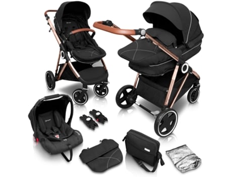 Carrinho De Bebé 3 In 1 Babygo Halime Black (gold Chassi)