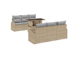 Conjunto 7 Conjunto De Sofá De Jardim Vidaxl Bege Vime Pe (100 X 55 X 73 Cm)
