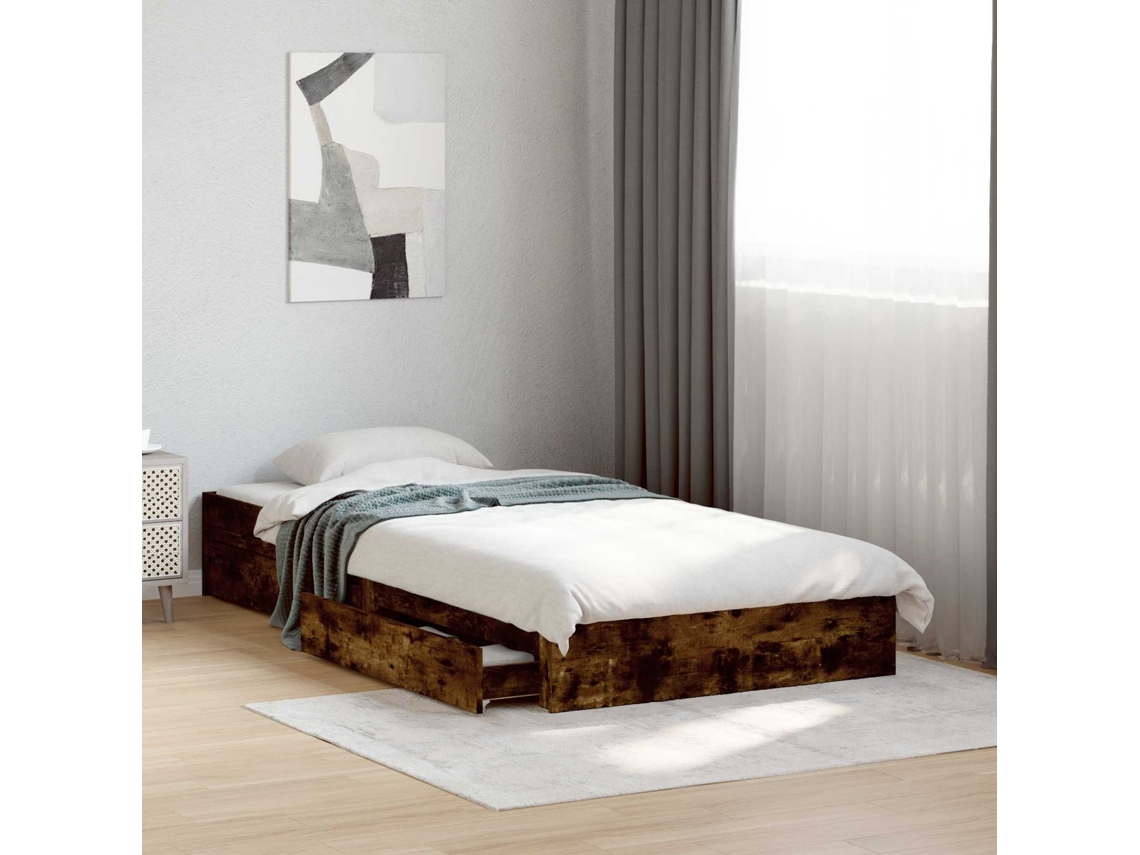 Vidaxl Estrutura De Cama Com Armazenamento Carvalho Fumado 80 X 200 Cm