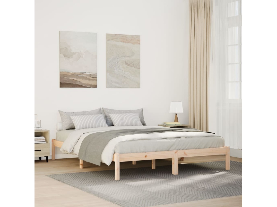 Cama Extra Longa Sem Colchão 160x210 Cm Madeira De Pinho Maciça