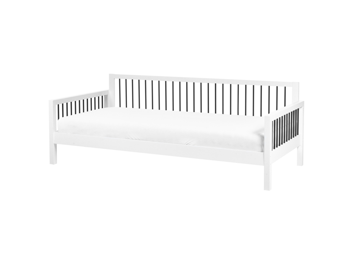 Cama De Hóspedes Em Madeira Beliani Tricot De Madeira De Seringueira Branco 90x200