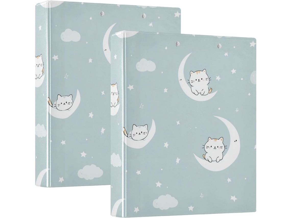 Pasta Fichário Com Estampa De Gatinho Fofo Na Lua 3, 8cm 1, 5 Polegadas, 3 Argolas Com Sacos Internos, Embalagem Com