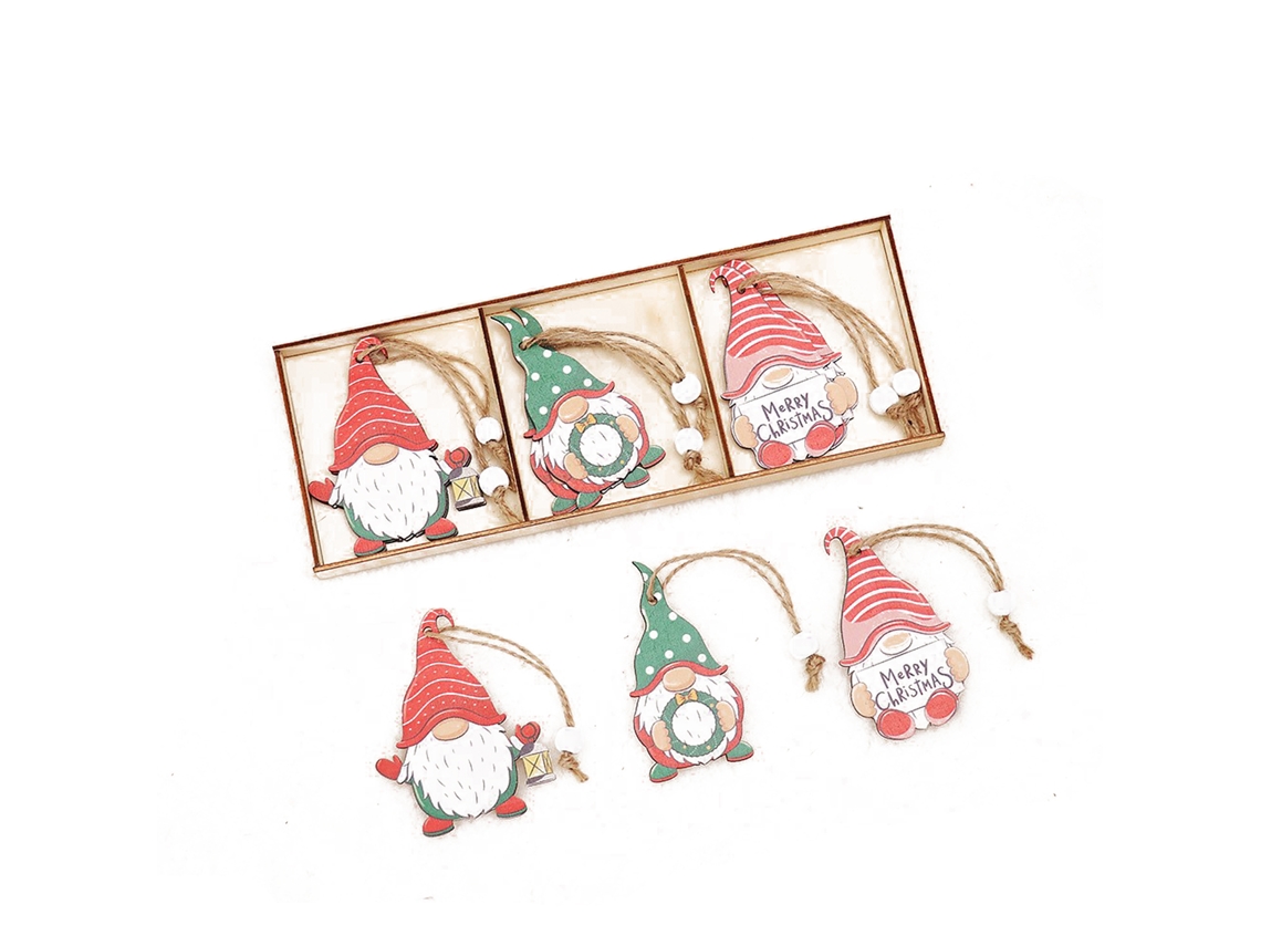 Conjunto de decorações de Natal em madeira com 9 peças para árvore natalícia e enfeites LAXISCREED