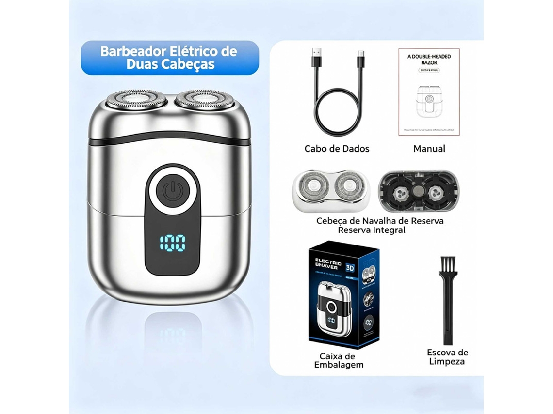 Compatível Barbeador Elétrico Portátil Magnético De Duas Cabeças, Ecrã Digital, Com Peças Sobressalentes, Recarregável Usb, Ideal Para Vi...