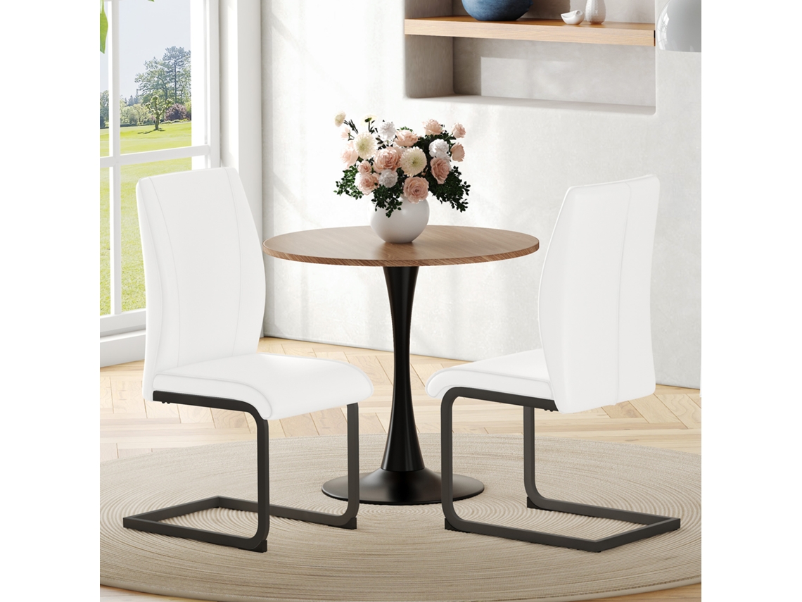 Cadeiras Jantar Pu Branco (2 Un), Pernas Preto, Ergonômicas. -kd