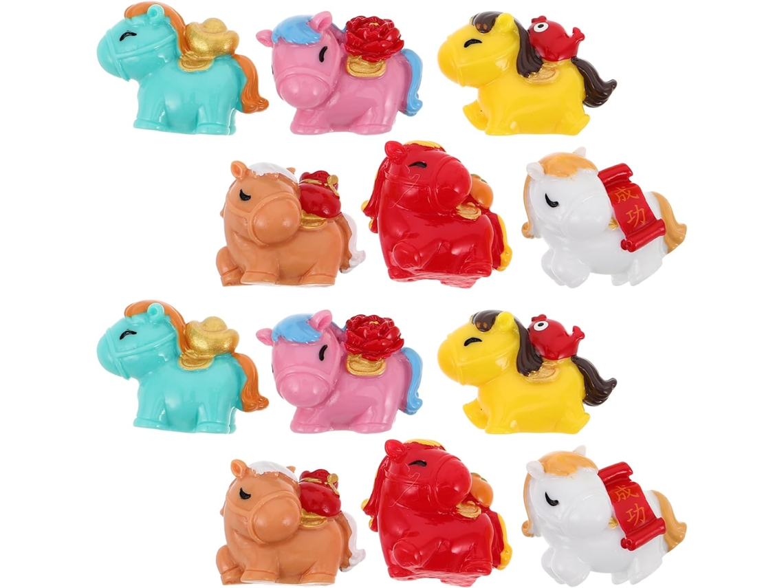 Conjunto 12 Miniaturas Cavalos Resina Decoração Chinês 2026 Ornamento Sorte Coleção Festival Primavera Feng GOKOCO