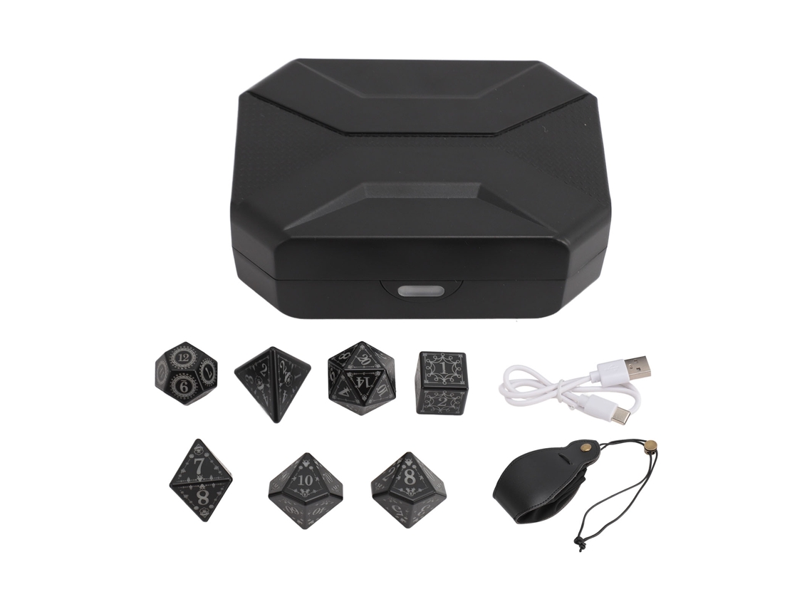 Mali conjunto de 7 Dados Led com Case de Carregamento para Jogos de Mesa Rpg Brilhantes e Recarregáveis