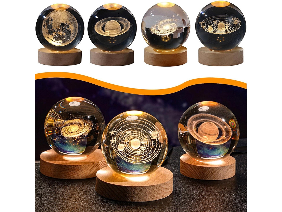 #2-luz Noturna De Bola De Cristal 3d Com Base De Lâmpada De Madeira Led, Luz De Cabeceira, Decoração Para Casa, Presente De Natal, Lâmpada Noturna