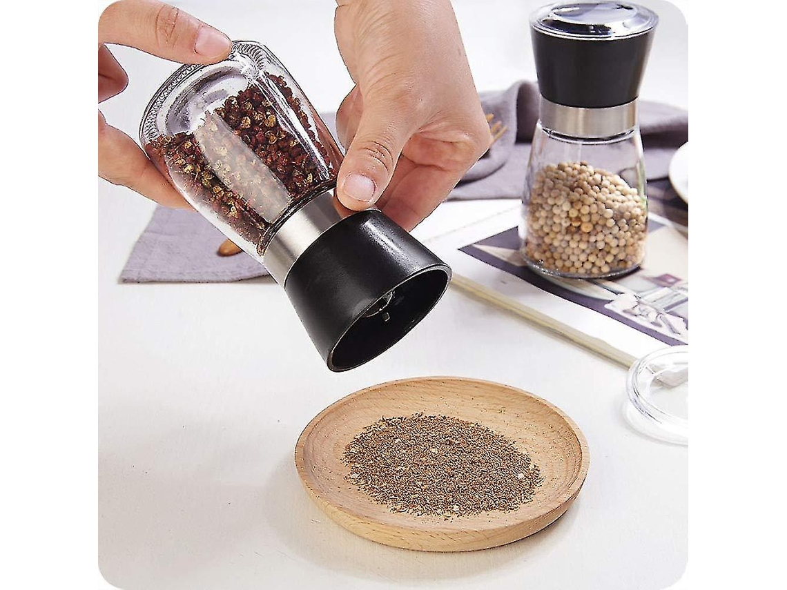 Molino de Sal Y Pimienta Recargable Multifunción Con Hoja Cerámica Ajustable de Grano Y Cuerpo de Vidrio Transparente