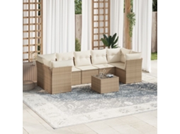 Vidaxl 8 Pcs Conjunto De Sofás P/ Jardim Com Almofadões Vime Pe Bege