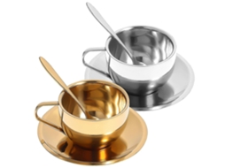 Conjunto De 2 Canecas Café Em Aço Inoxidável Com Pires, Estilo Europeu, Leves E Luxuosas, Na Cor Dourada. Aquaforge