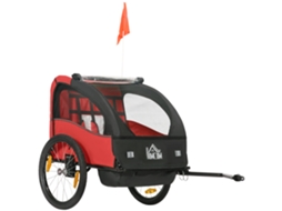 Homcom Reboque Bicicleta Crianças 2 Lugares C/ Cinto E Amortecimento 140x88x90 Cm Vermelho