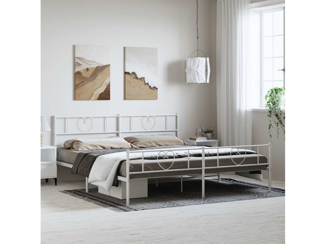 Estrutura De Cama Com Cabeceira E Pés 183x213 Cm Metal Branco