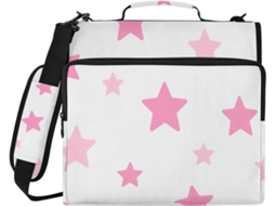 Pasta Organizadora Estrela Rosa com 3 Anéis e Alça, Grande Capacidade, Organizador de Documentos, Bolsa de Mesa