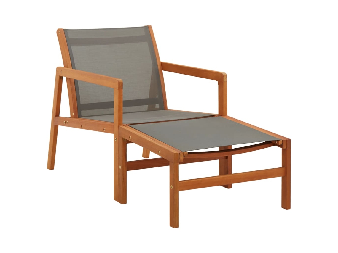 Cadeira De Jardim C/ Apoio Pés Eucalipto Maciço/textilene Cinza Dkd Home Decor