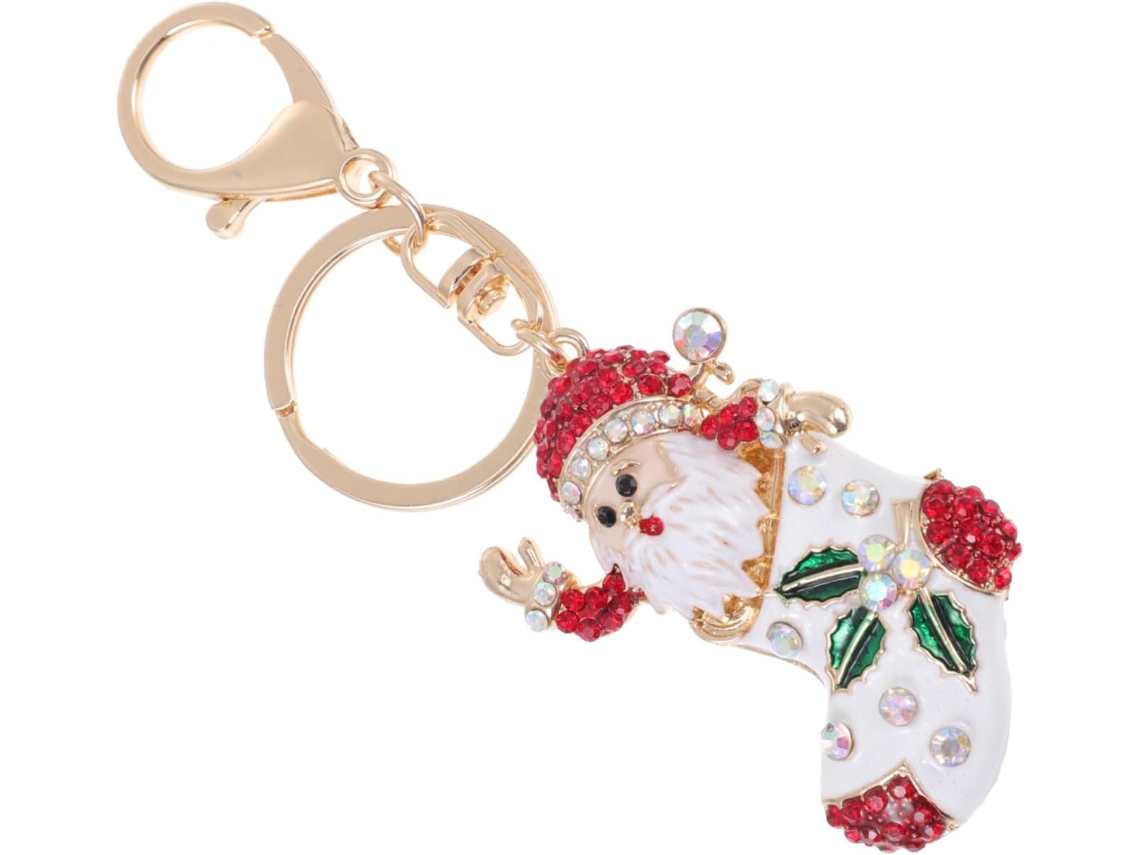 Chaveiro De Papai Noel Com Strass De Imitação Para Bolsa, Perfeito Para O Natal.