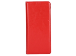 Capa de Couro Genuíno para Capa Protetora do Telefone Móvel Huawei Mate X2 Padrão de Cavalo Louco Vermelho EOOCOO (resistente a Arranhões, Dobrável)