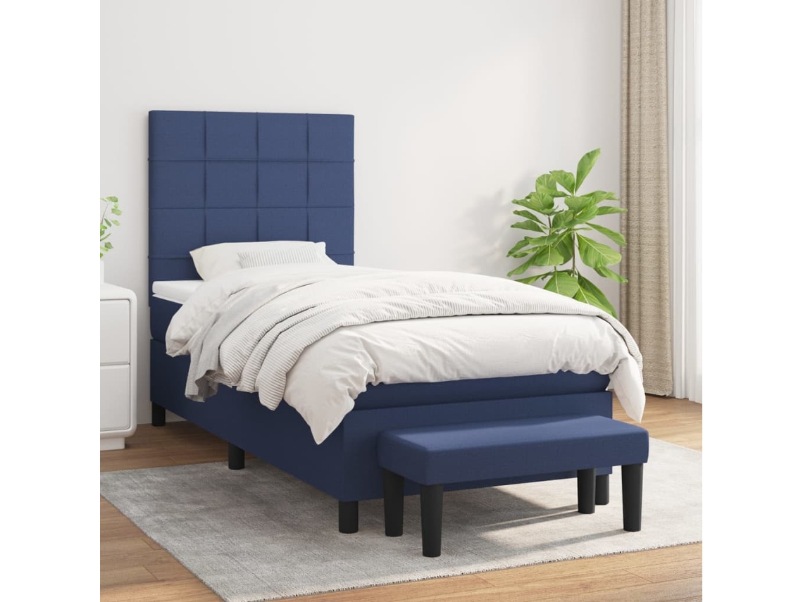 Vidaxl Cama Com Molas/colchão 80x200 Cm Tecido Azul