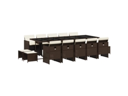 Conjunto de Jantar 15 Pcs para Jardim com Almofadões Vime Pe Castanho MAISON EXCLUSIVE (15 pcs)