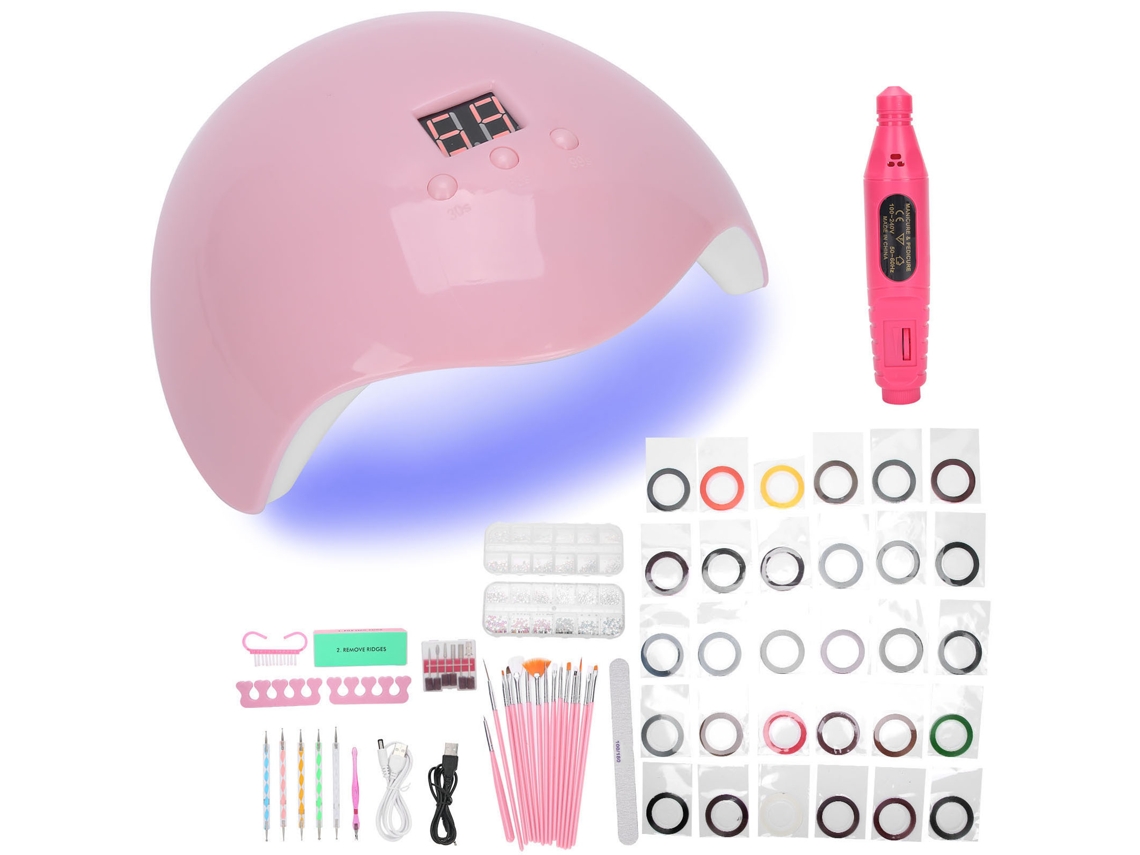 Kit De Esmaltação Com Furadeira Elétrica, Luz De Cura, Strass E Ferramentas Manicure - Rosa Vermelho