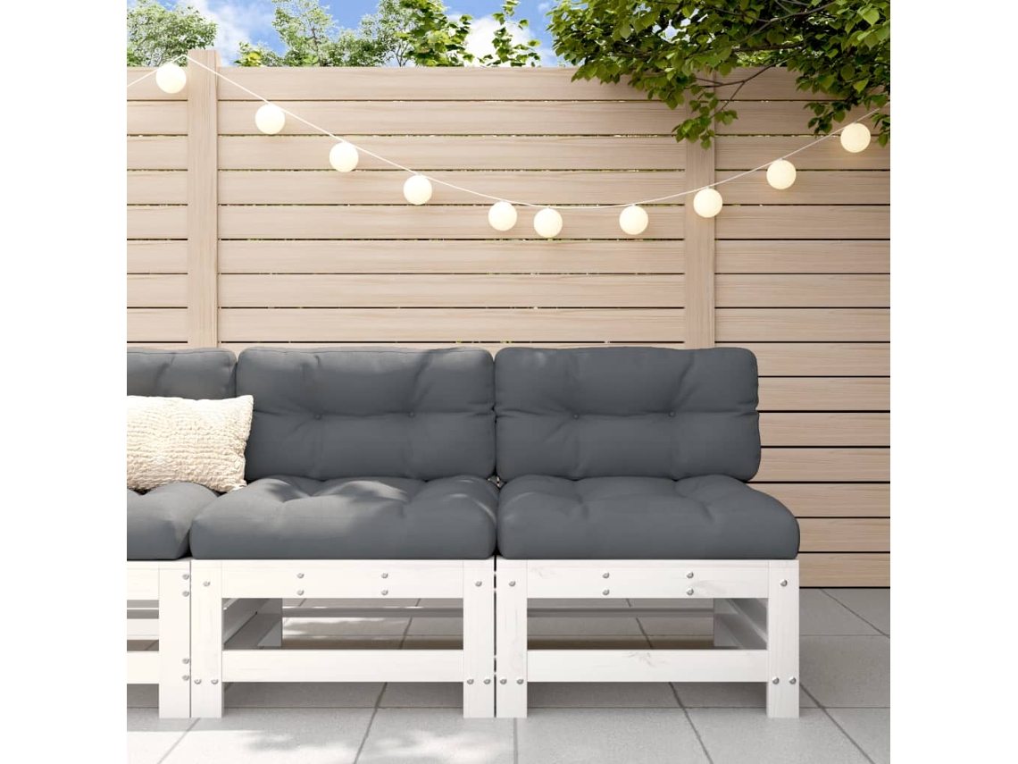 Vidaxl Sofás De Centro Com Almofadões 2 Pcs Pinho Maciço Branco