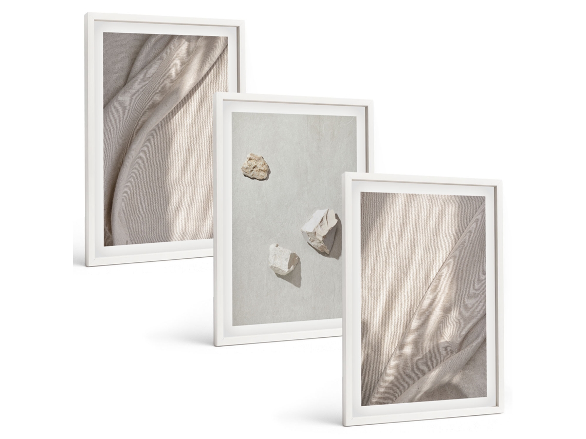 Conjunto De Pinturas Close-ups De Estruturas, Estilo Boho Moldura Branca Fotos Para O Escritório Espelharte (3 Piezas De 40x60 Cm)