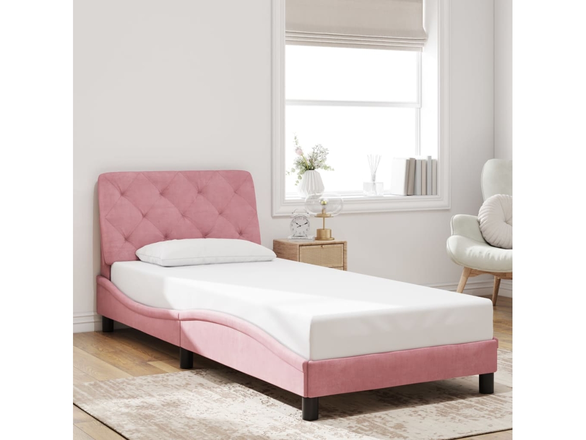 Estrutura De Cama C/ Cabeceira 80x200 Cm Veludo Rosa