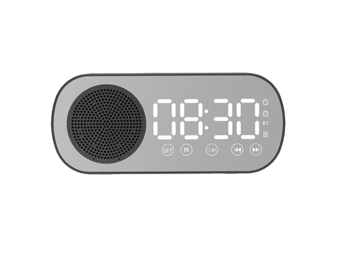 Relógio de alarme digital Mali com Bluetooth, espelho, multifuncional, preto
