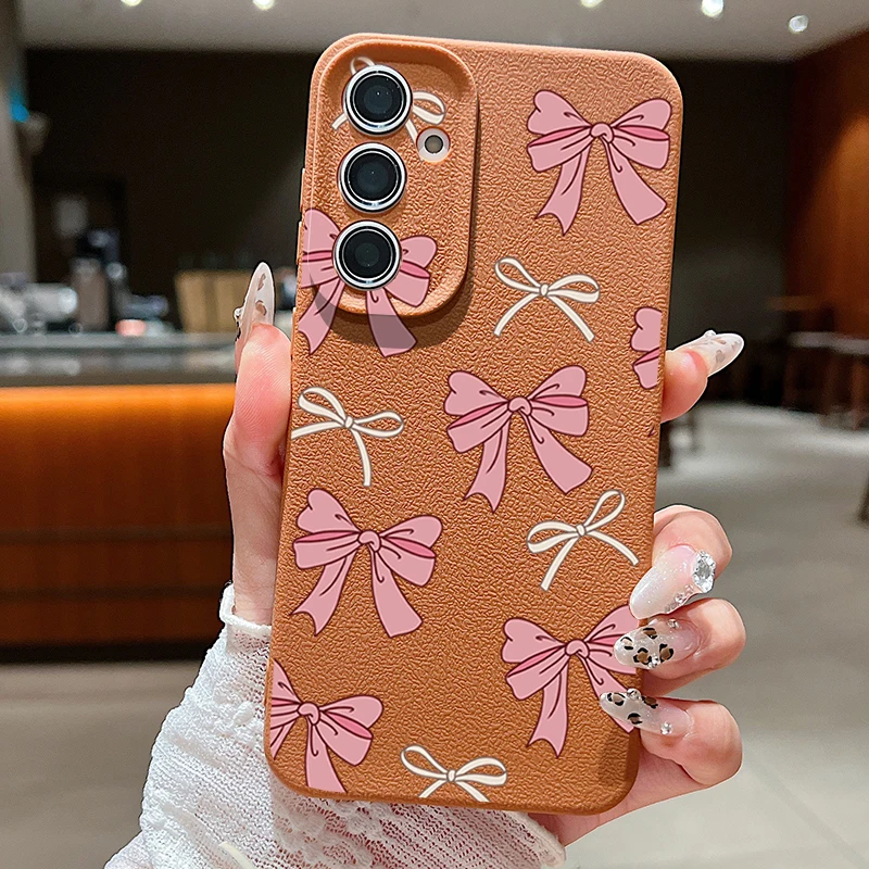 (marrom) Capa De Celular Samsung Com Laço Rosa, Macia