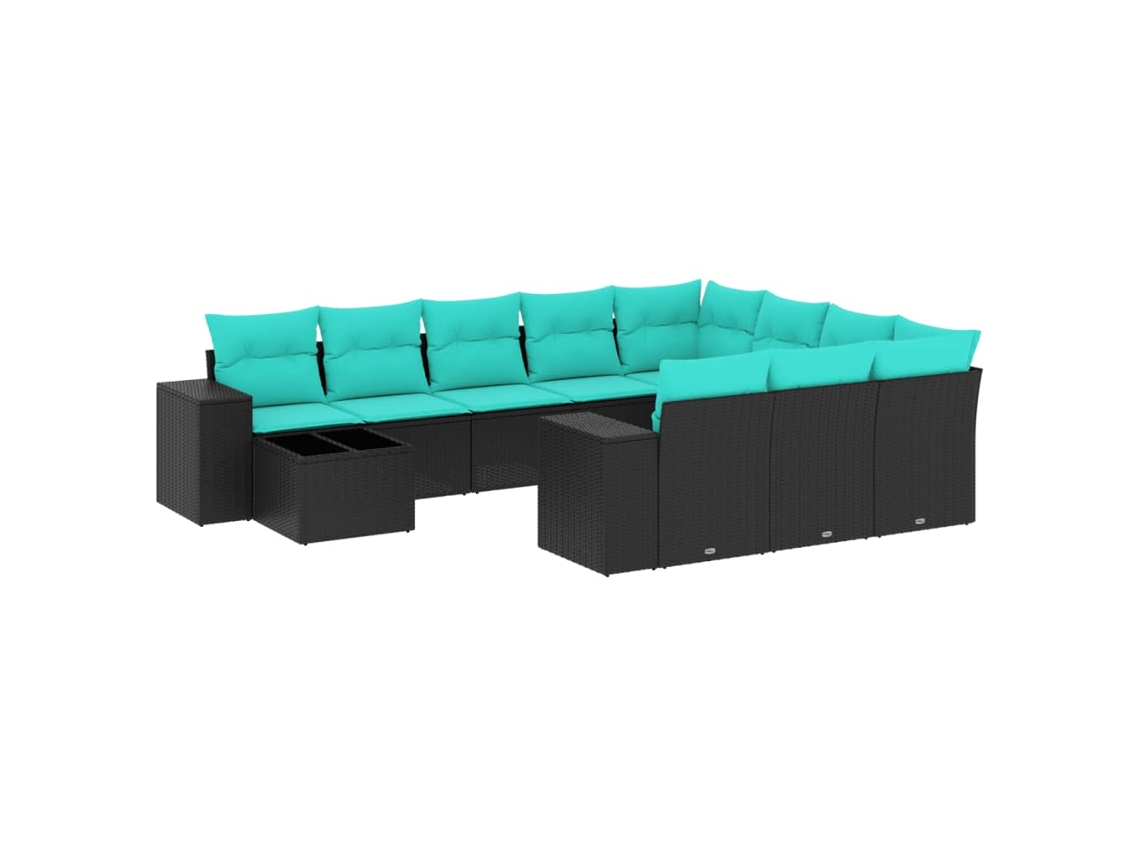 Conjunto de Sofá de Jardim, 11 Peças, Almofadas, Rattan Preto MAISON EXCLUSIVE
