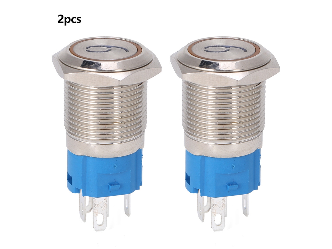 2 Botões De Pressão 16mm Cabeça Plana Auto-reposição Com Luz '6' '9' 12vdc Amarelo