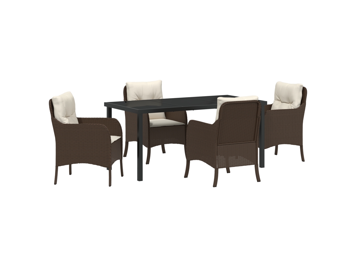 Conjunto 5 De Jantar De Jardim  De Vidaxl Com Almofadas Castanhas De Vime Pe