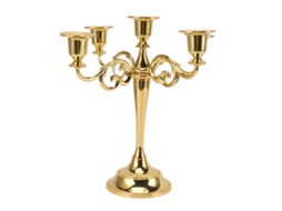 Suporte de vela de ferro Baok-5 com 5 braços, decorativo, estilo retrô, para casa, igreja ou como peça central, dourado.