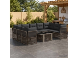 Vidaxl Conjunto De Sofá De Jardim 10 Unid. Cinzento Vime Pe