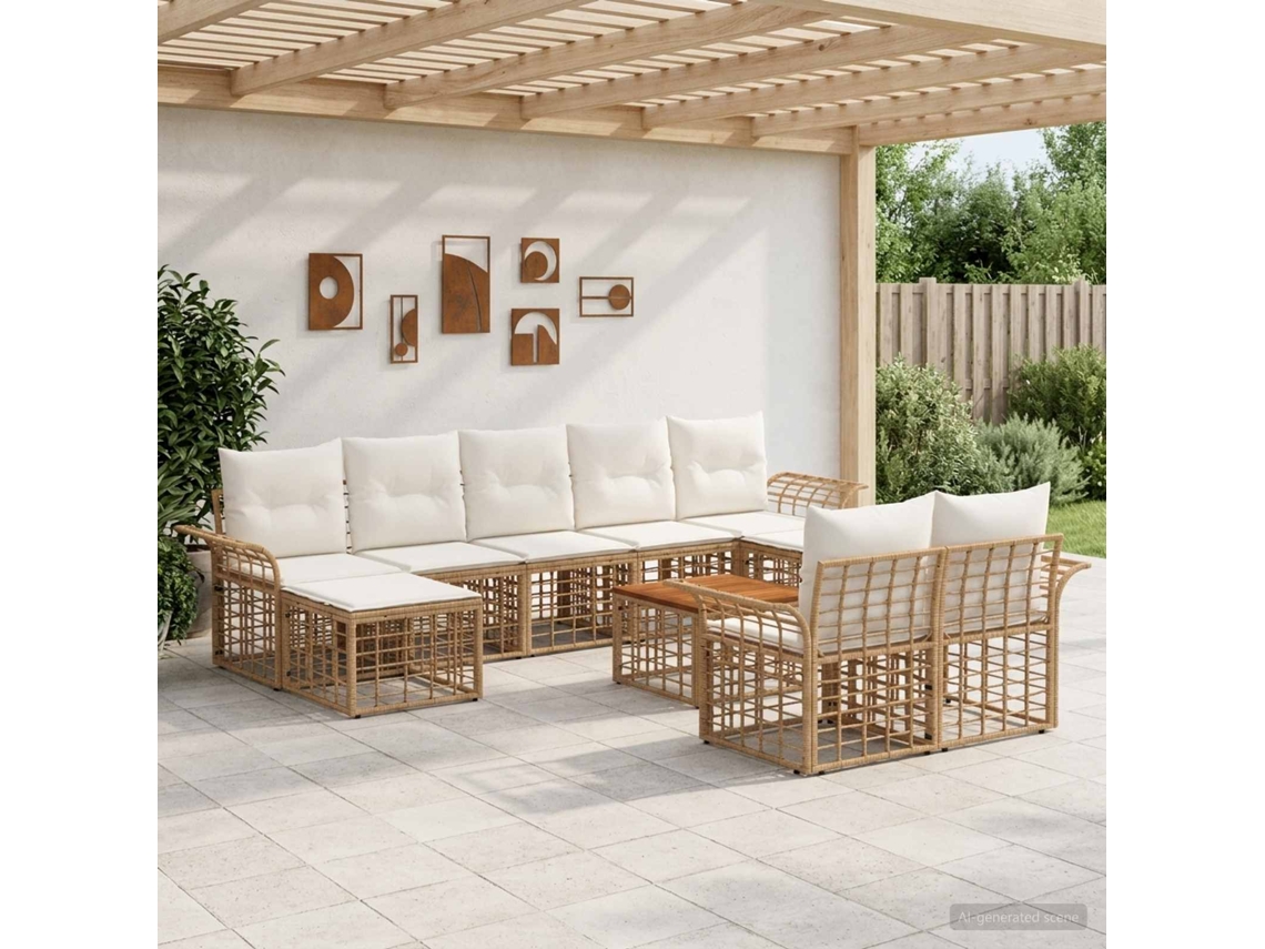 Vidaxl Conjunto De Sofás Para Exterior 10 Unid. Natural E Branco Creme
