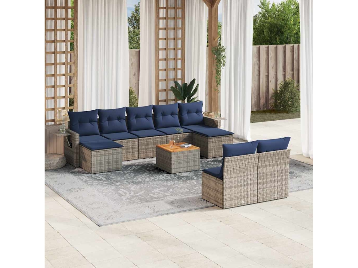 Vidaxl Conjunto De Sofá De Jardim Com 10 Peças E Almofadas Em Rattan Sintético Cinza
