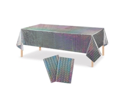 Pacote com 2 Toalhas de Mesa de Plástico Iridescência Capas de Mesa de Folha Holográfica para Decoração 54 X 108 Polegadas Prateado