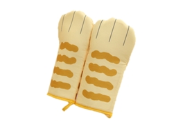 Luvas de forno isolantes de poliéster amarelo para cozinhar, grelhar e fazer churrasco.