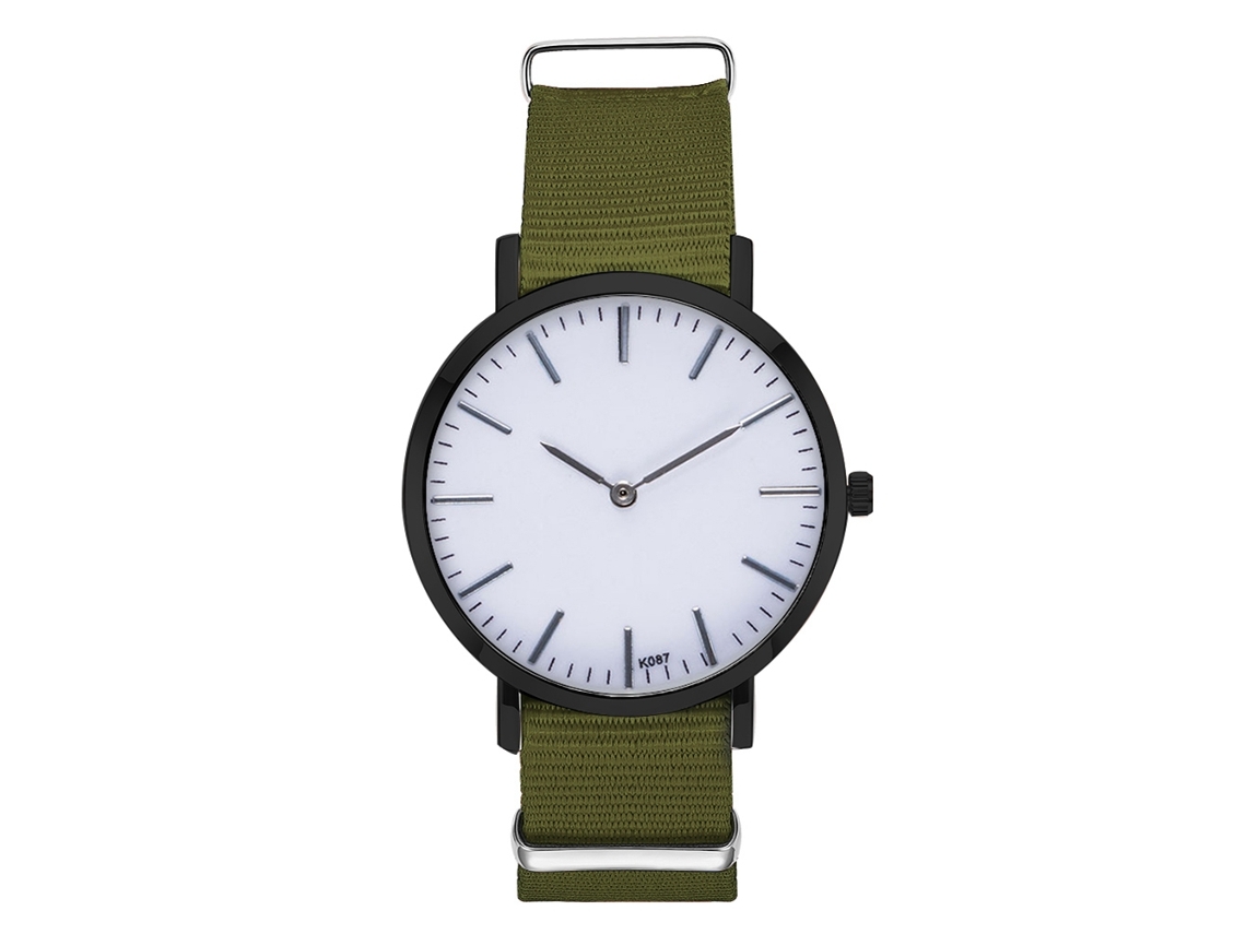Reloj De Moda Para Parejas Con Correa De Nylon Dial Redondo Cuarzo (verde Ejército)
