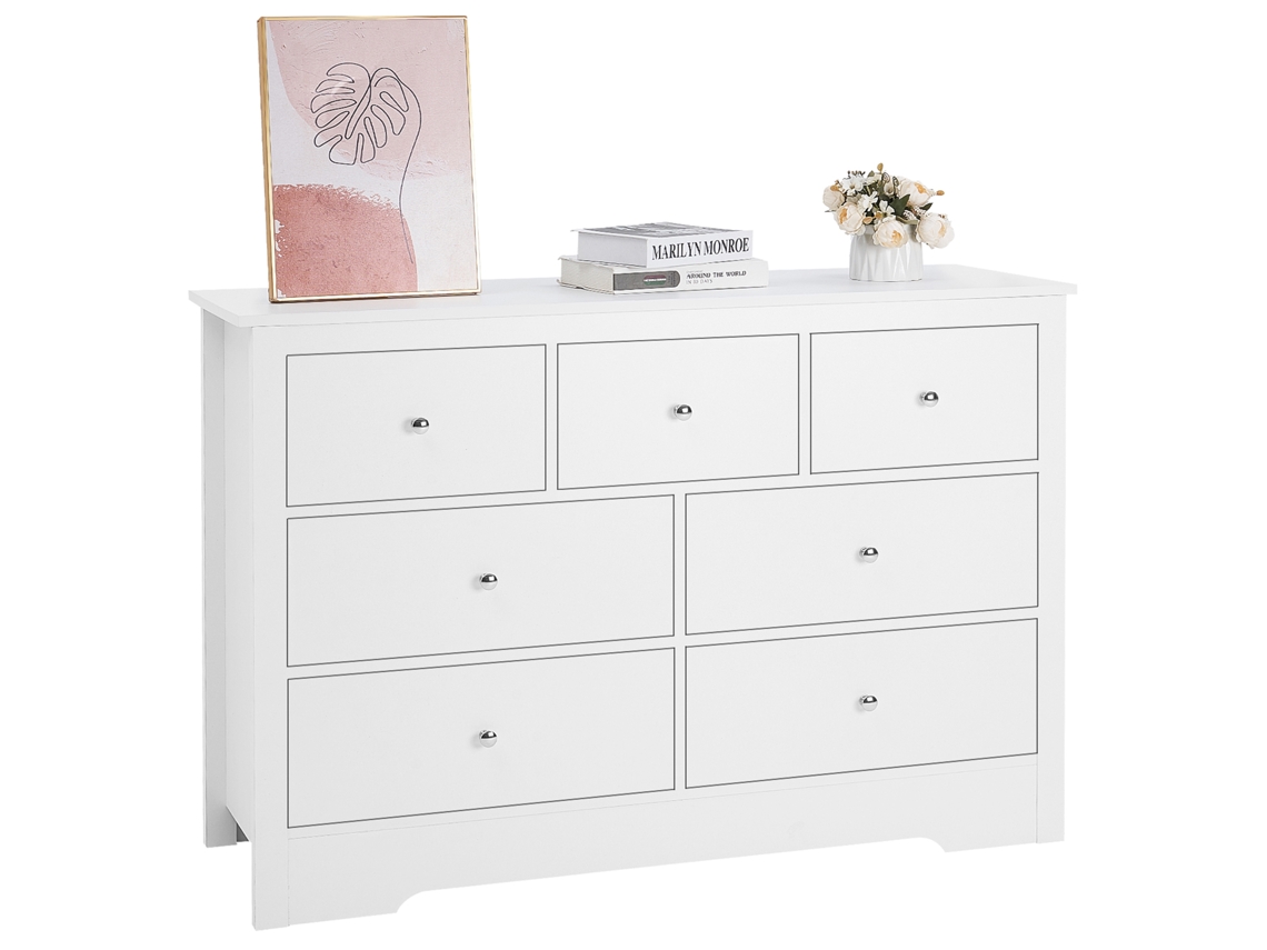 Cômoda Com 7 Gavetas 40 X 119,9 X 81,3 Cm Com Portas Deslizantes, Branca Vevor