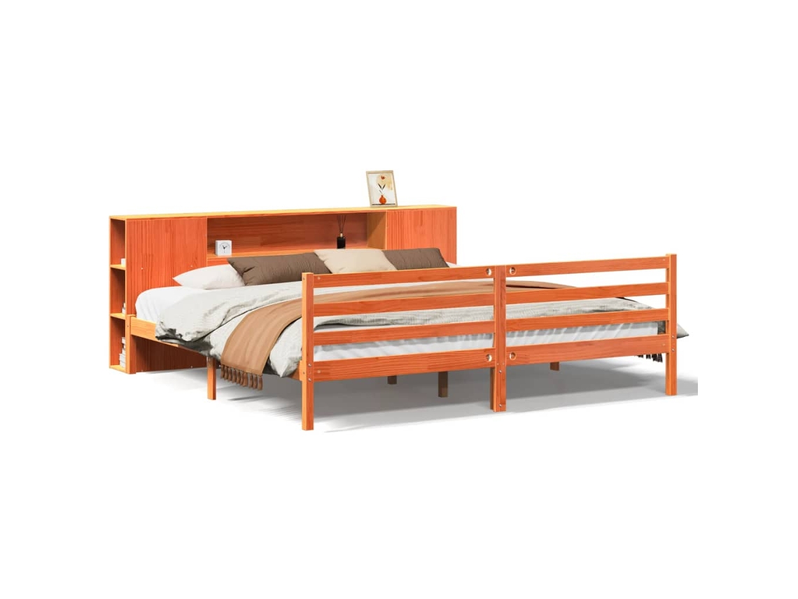 Cama com Estante Sem Colchão 200x200 Cm Pinho Maciço MAISON EXCLUSIVE