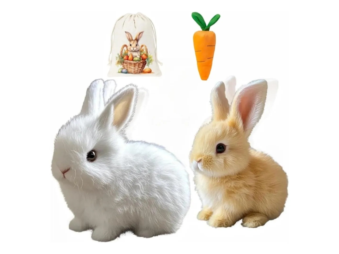 Lurelia Bunby Meu Coelhinho Da Páscoa Realista Páscoa 2 Peças Em Peluche Colecionável, 16x10x16cm, Com Som Interativo