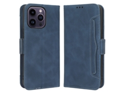 Capa Para Iphone 15 Pro Pele Sintética Com Porta-cartões Azul