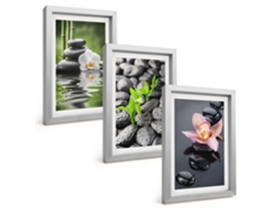 Conjunto De Pinturascomposição Zen Tranquila, Flores E Água Moldura Prateada Quadros Para A Sala De Estar Espelharte (3 Peças 20x30 Cm)