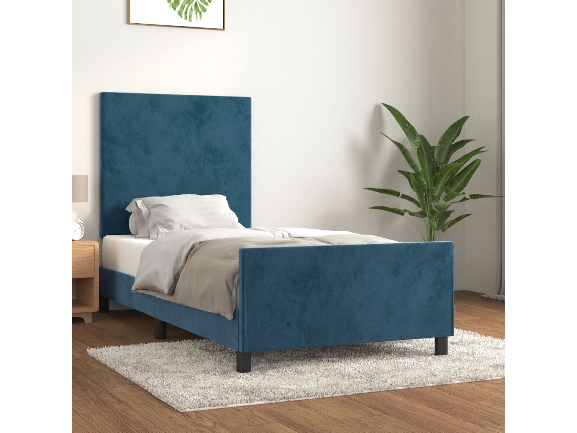 Estrutura De Cama Sem Colchão 90x200 Cm Veludo Azul-escuro