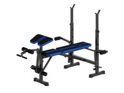 Banco De Musculação Com Encosto Ajustável E Suporte Para Barras Regulável Para Treino Em Casa Ginásio 175x139x127 Cm Preto E Azul