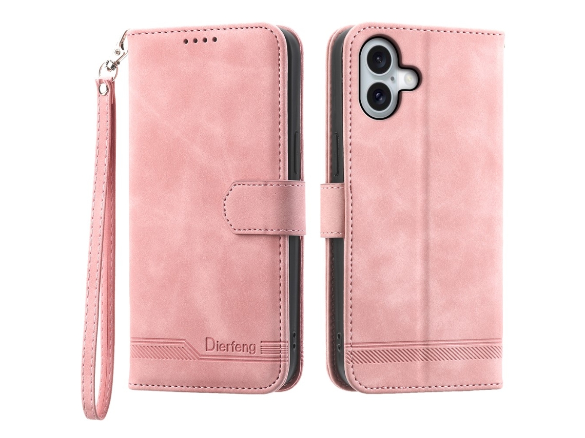 Capa Em Couro Pu, Para Apple Iphone 16 Plus Rosa